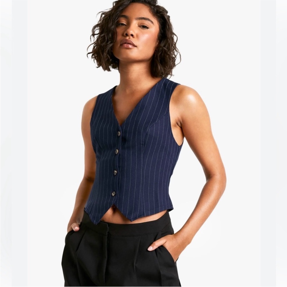 🦋Ramy Brook Women's Blue  Pinstripe Vest M. NWT